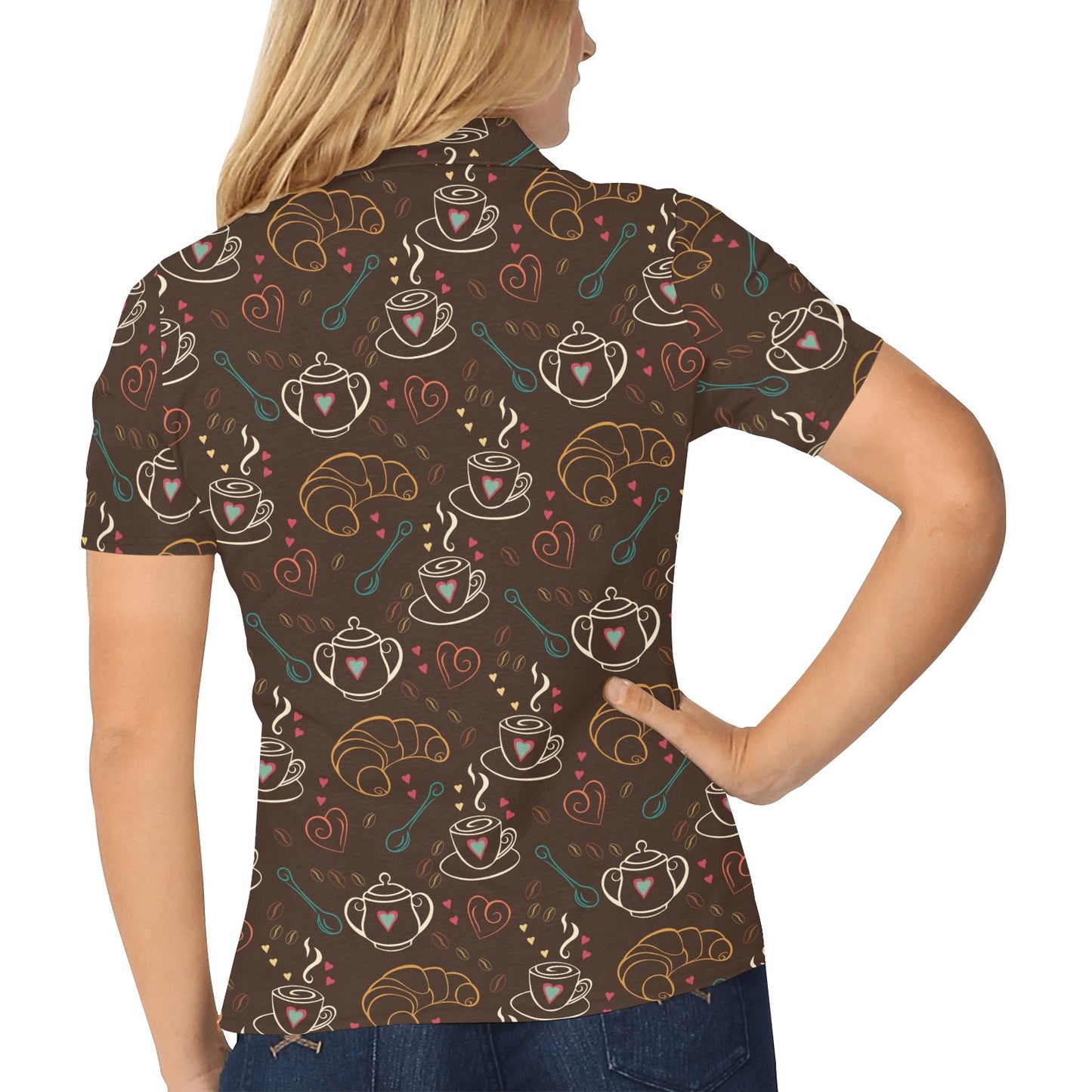 Coffee Pattern Print Design 06 Women's Polo Shirt
