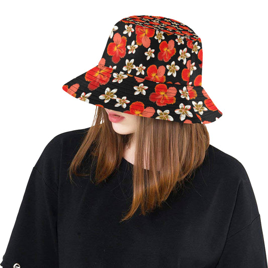 Red Hibiscus Pattern Print Design HB022 Unisex Bucket Hat