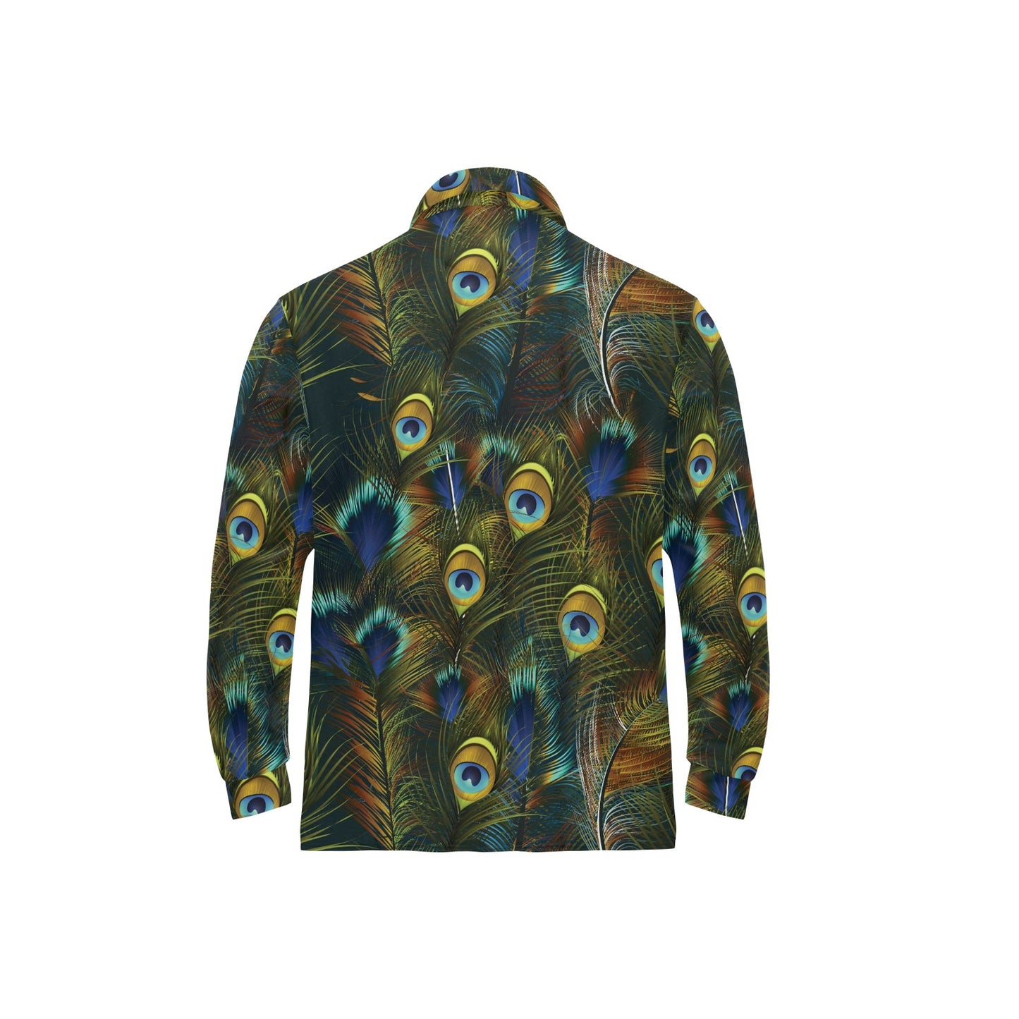 Peacock Feather Pattern Print Design A03 Long Sleeve Polo Shirt For Men's