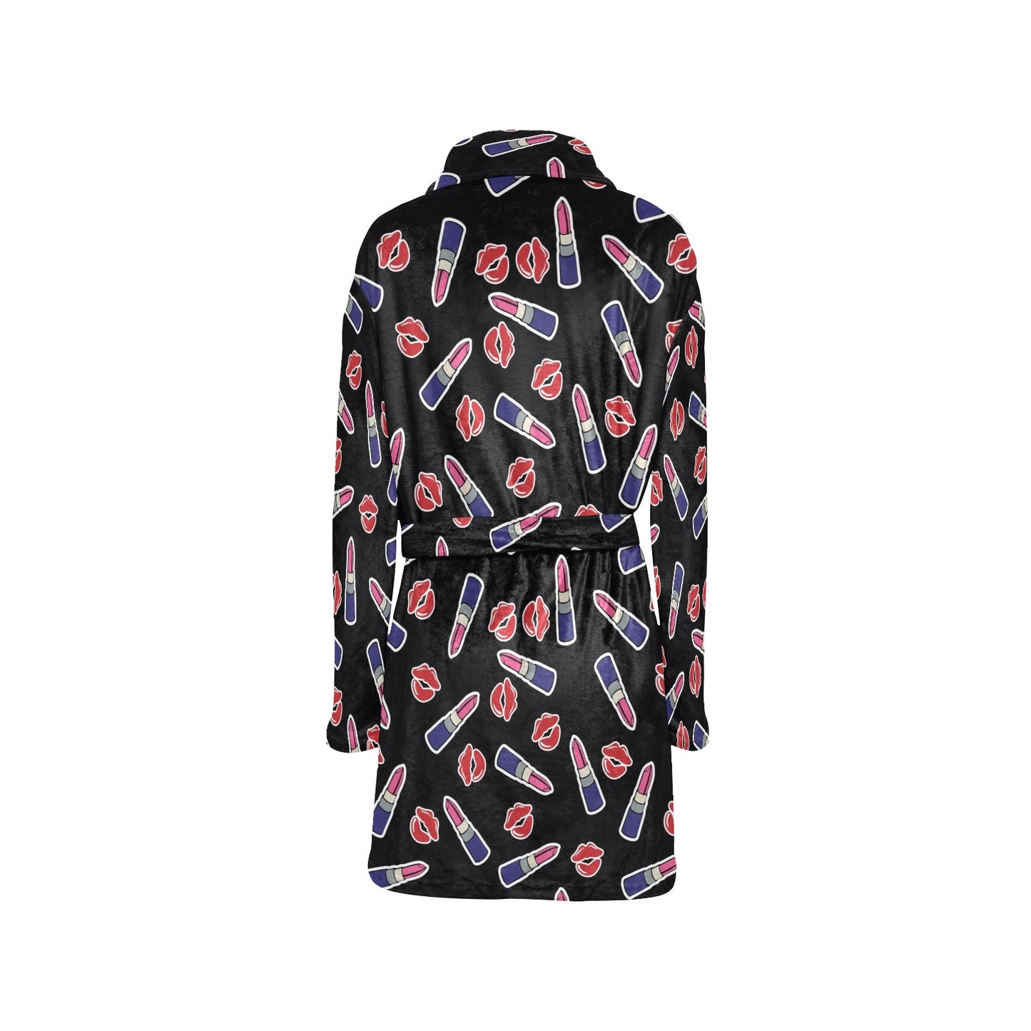 Lipstick Pattern Print Design LT01 Women's Fleece Robe