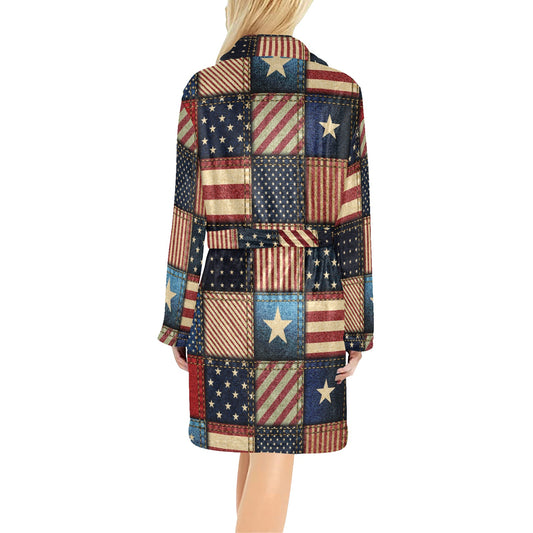 American flag Patchwork Design Women's Fleece Robe