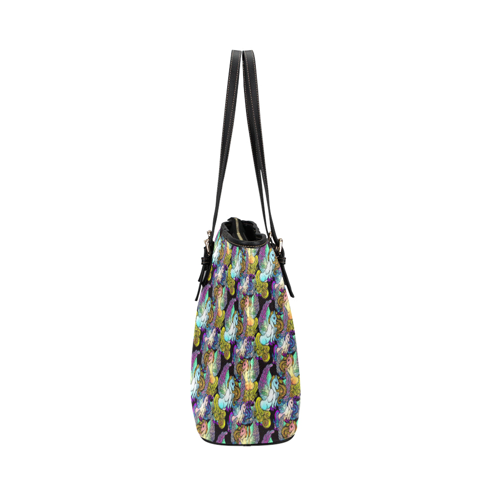 Unicorn With Wings Print Pattern Leather Tote Bag