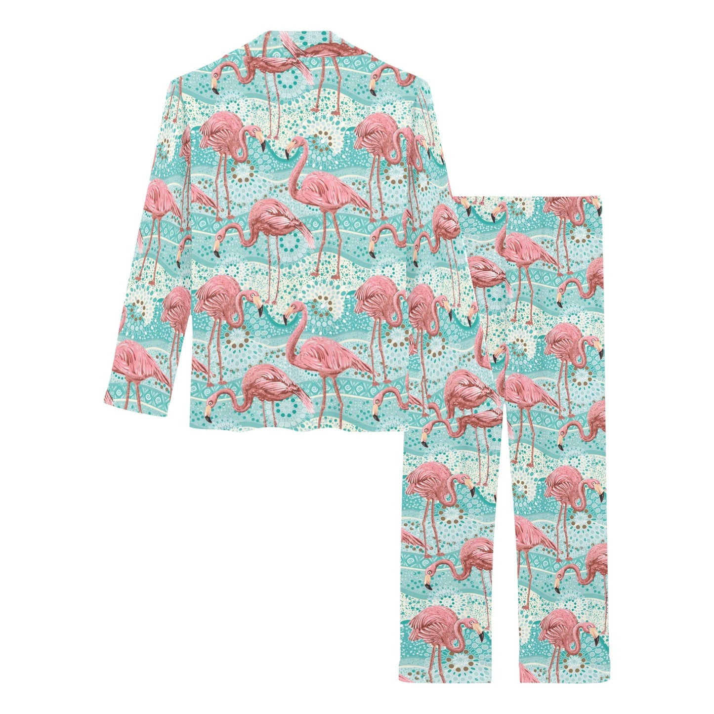 Flamingo Background Themed Print Women's Long Pajama Set
