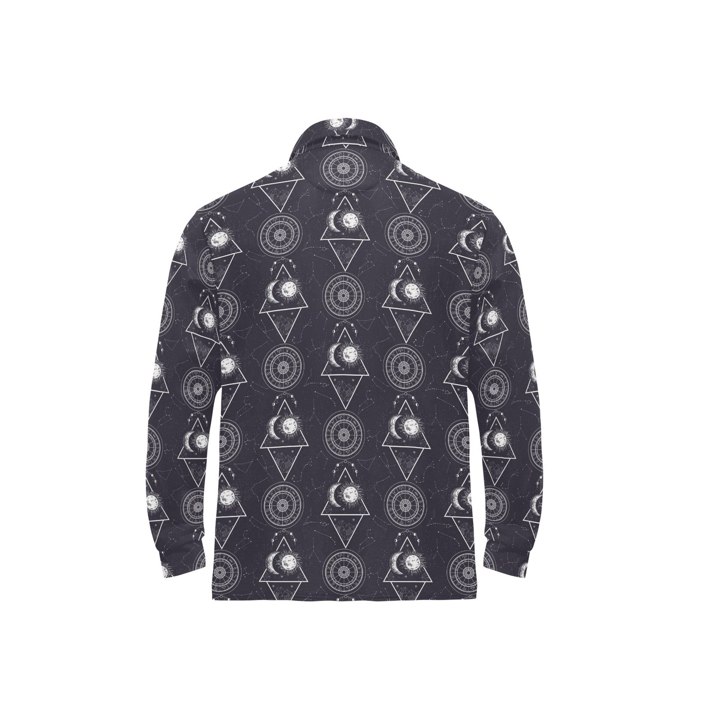 Sun Moon Print Design LKS309 Long Sleeve Polo Shirt For Men's