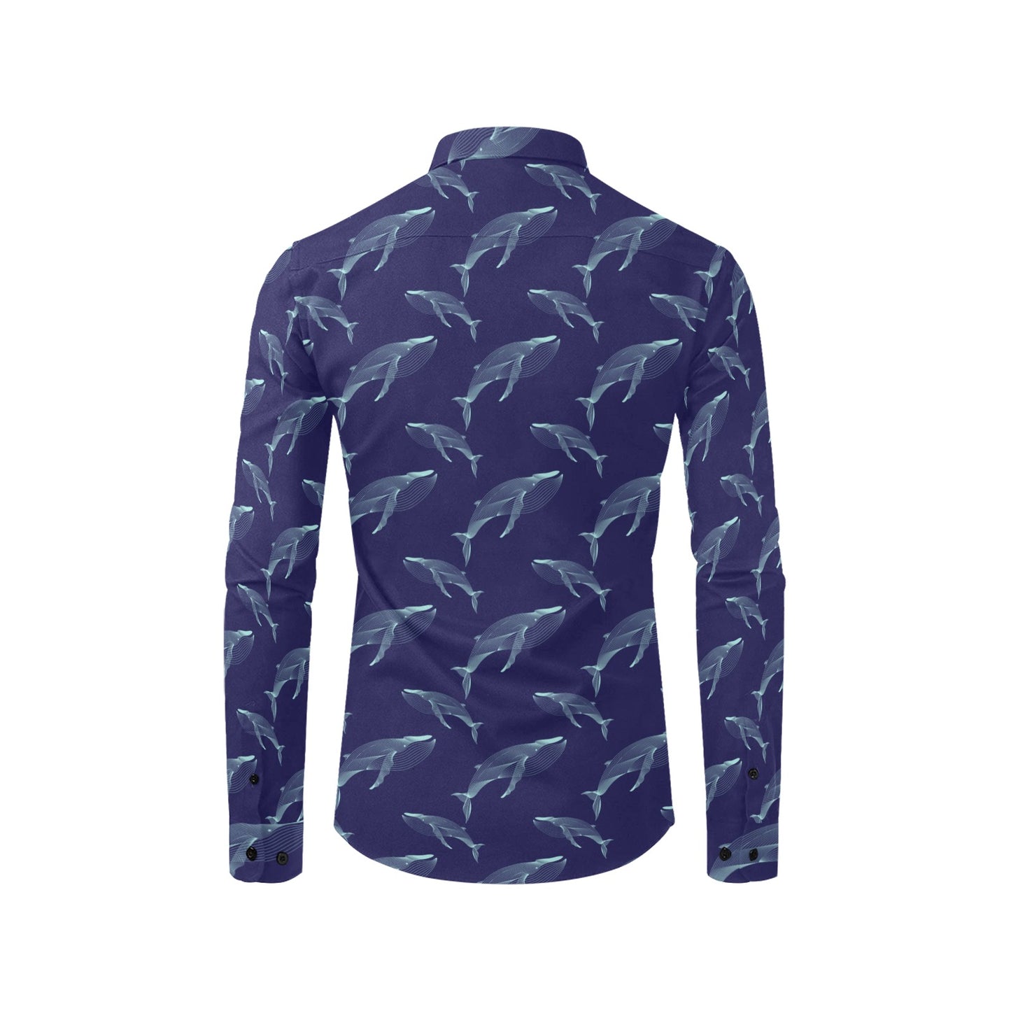 Blue Whale Print Design LKS402 Men's Long Sleeve Dress Shirt