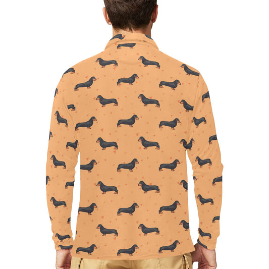 Dachshund Draw Print Pattern Long Sleeve Polo Shirt For Men's