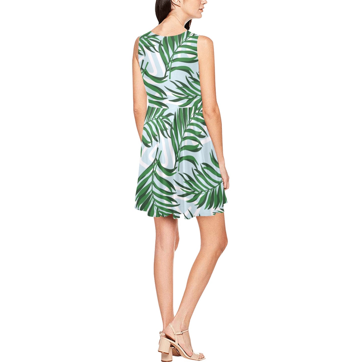 Palm Leaves Pattern Print Design PL06 Sleeveless Dress
