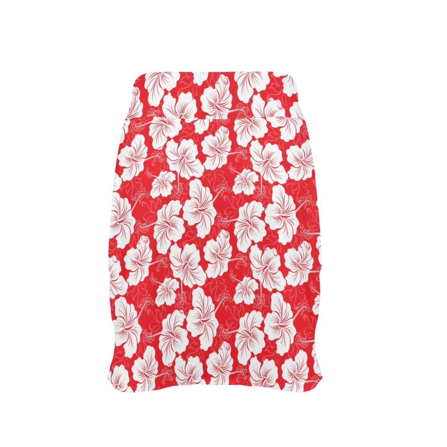 Flower Hawaiian Hibiscus Red Background Print Women's Golf Skirt with Pocket