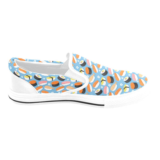 Sushi Print Design LKS304 White Slip Ons Canvas Women's Shoes
