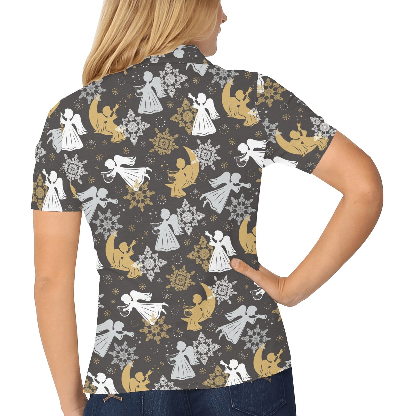 Angel Pattern Print Design 04 Women's Polo Shirt