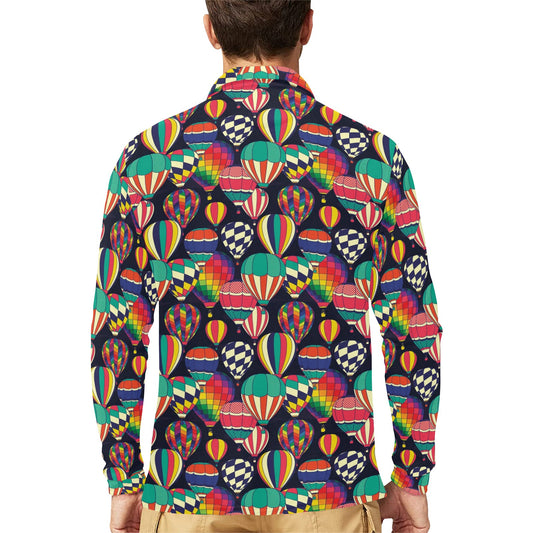 Ballon Pattern Print Design 02 Long Sleeve Polo Shirt For Men's