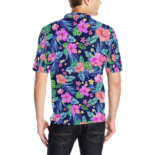 Neon Hibiscus Pattern Print Design HB016 Men Polo Shirt