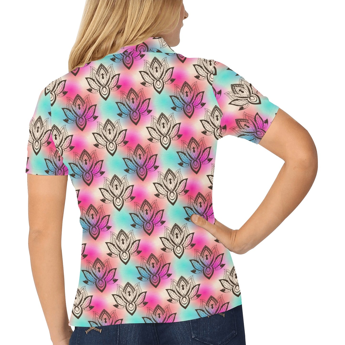 lotus Boho Pattern Print Design LO02 Women's Polo Shirt