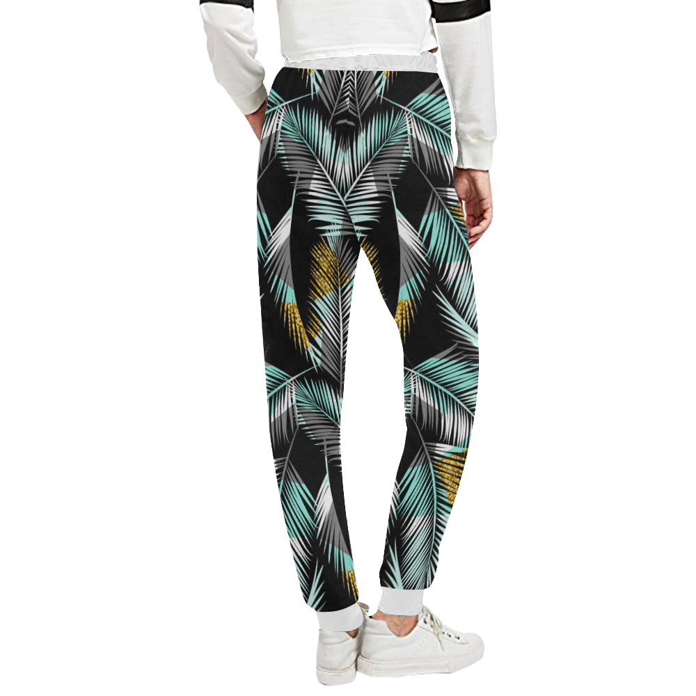 Gold Glitter Cyan Tropical Palm Leaves Unisex Sweatpants
