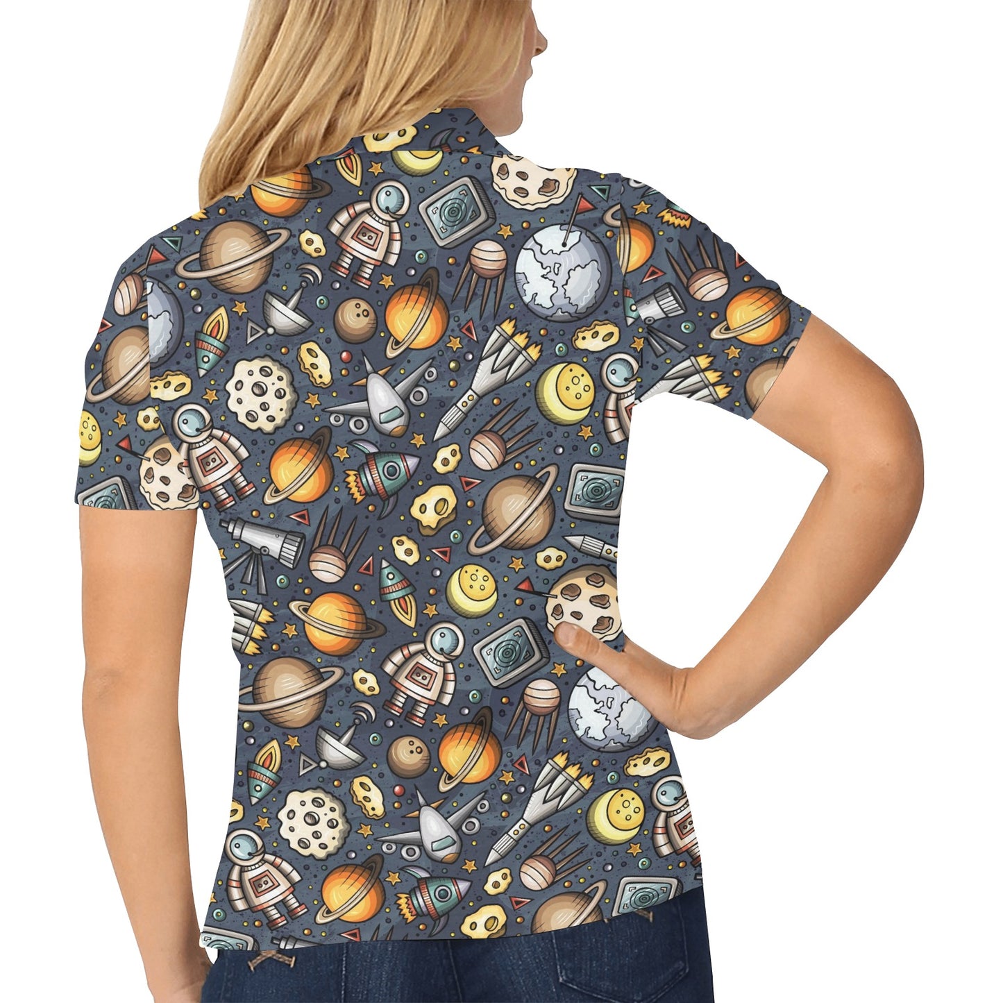 Space Pattern Print Women's Polo Shirt