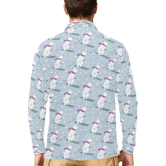 Ski Print Design LKS307 Long Sleeve Polo Shirt For Men's