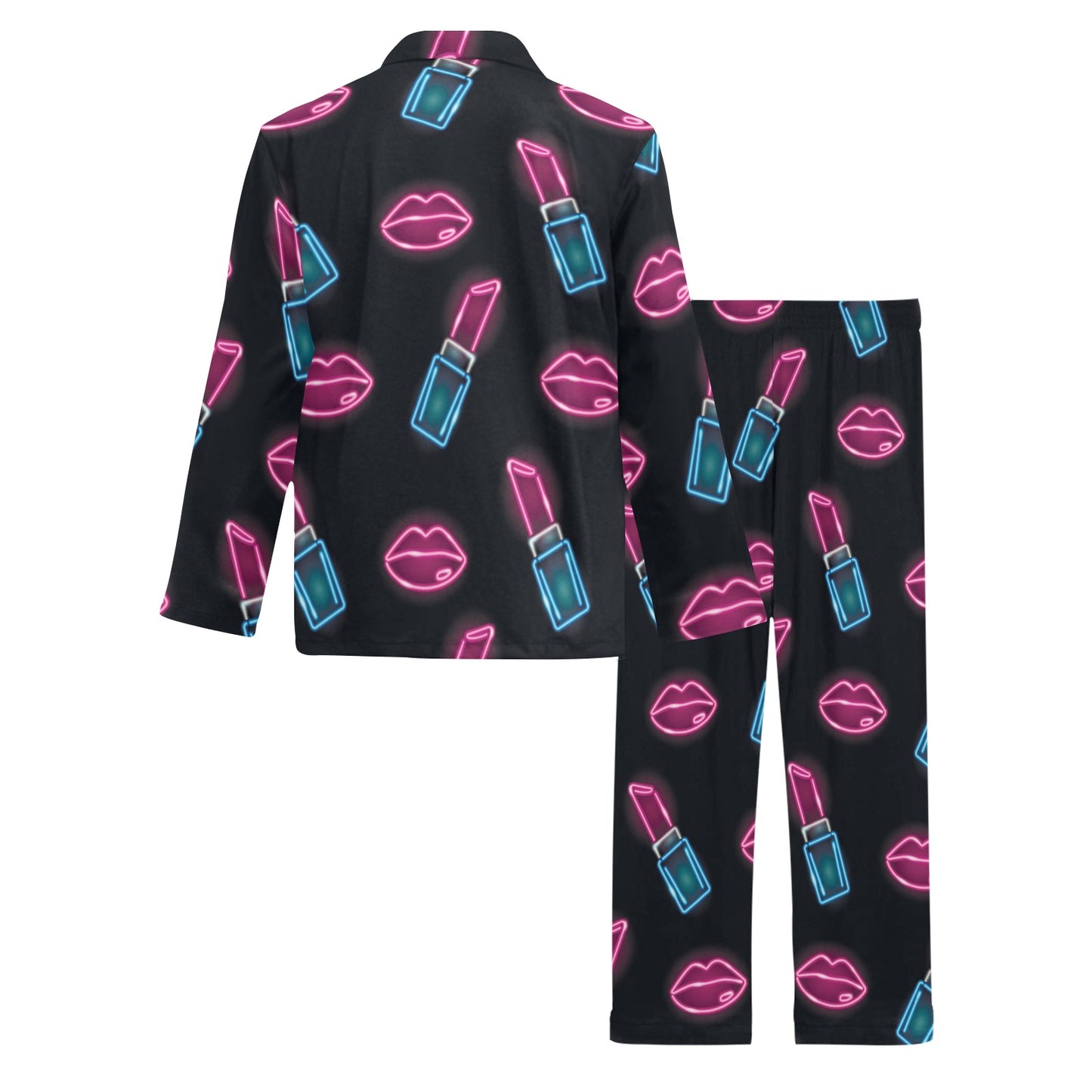 Lipstick Color Neon Pattern Print Design 03 Men's Long Pajama Set
