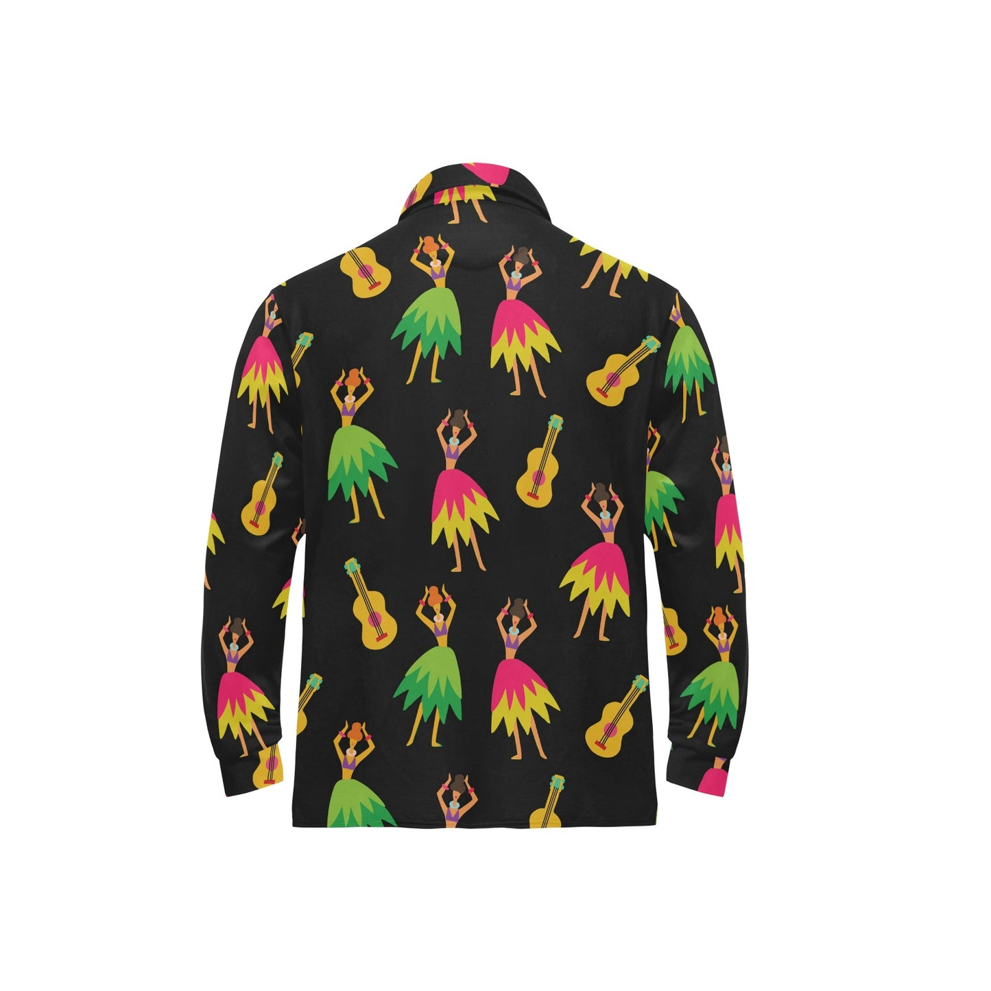 Hula Dancers Hawaiian Girl Pattern Print Design 03 Long Sleeve Polo Shirt For Men's