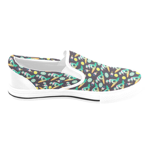 Surfboard T Rex Print Design LKS301 White Slip Ons Canvas Women's Shoes