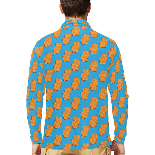 Waffle Print Design LKS304 Long Sleeve Polo Shirt For Men's