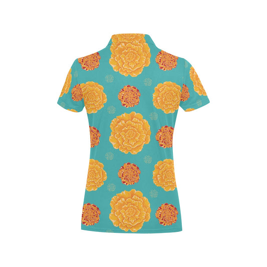 Marigold Pattern Print Design 02 Women's Polo Shirt
