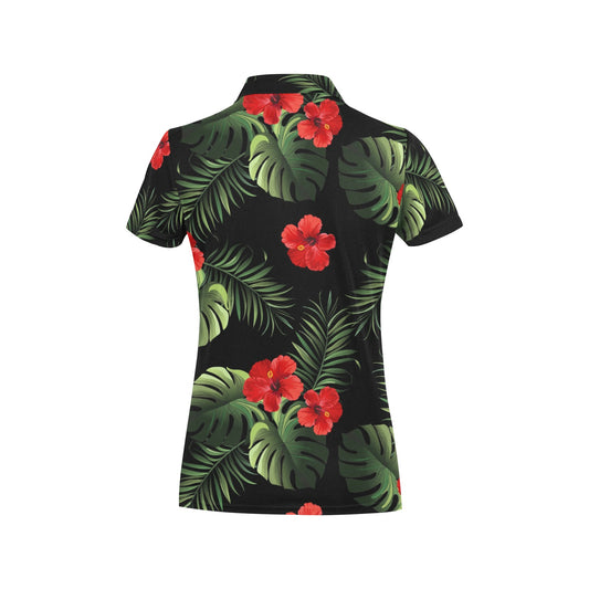 Red Hibiscus Tropical Women's Polo Shirt