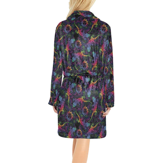 Gecko Rainbow Pattern Print Design 03 Women's Fleece Robe