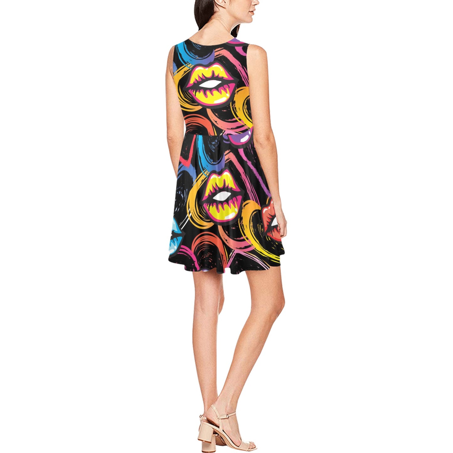 Pop Art Lip Pattern Print Design A03 Sleeveless Dress