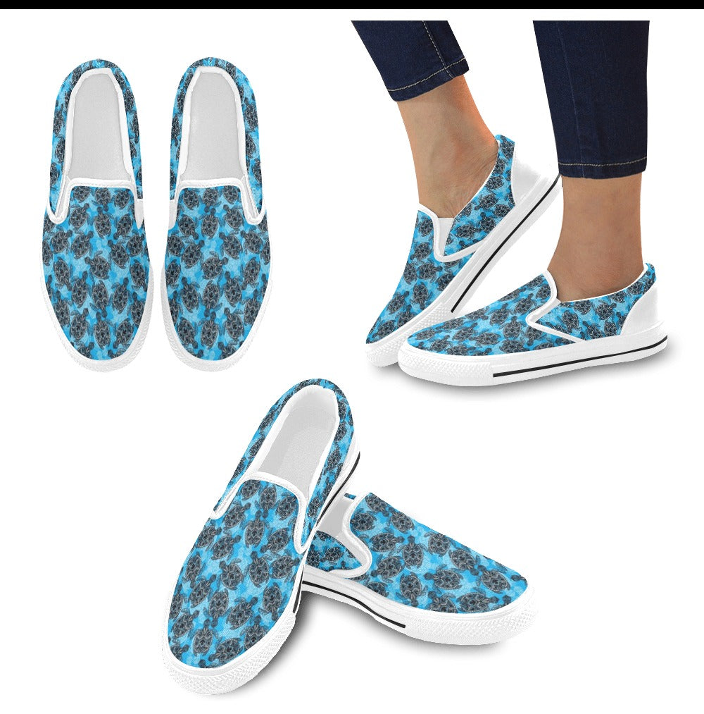 Tribal Pattern Print Design LKS307 White Slip Ons Canvas Women's Shoes