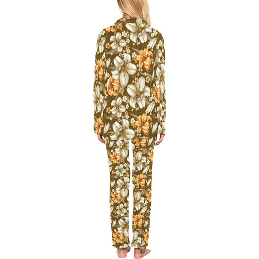 Lily Pattern Print Design 01 Women's Long Pajama Set