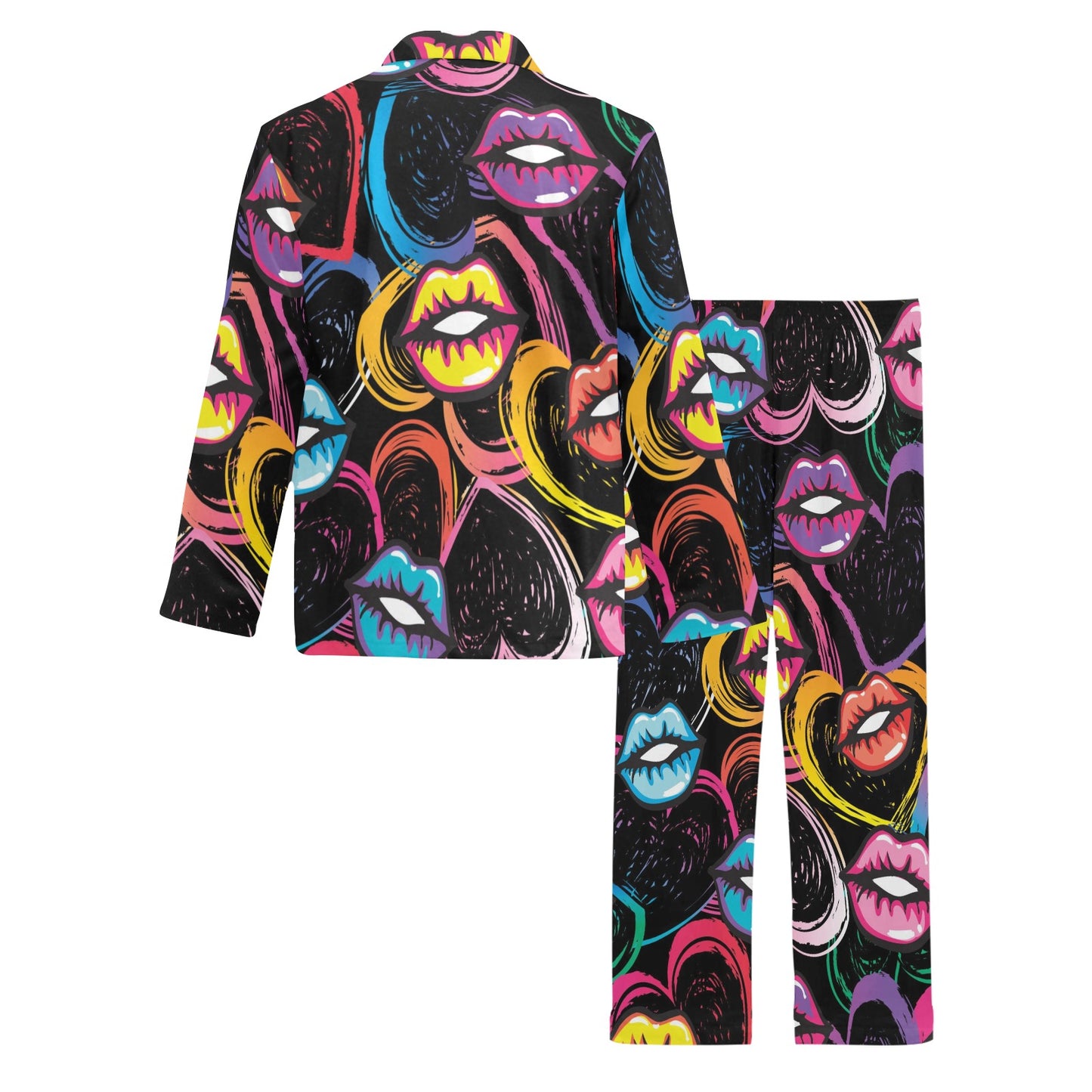 Pop Art Lip Pattern Print Design A03 Men's Long Pajama Set