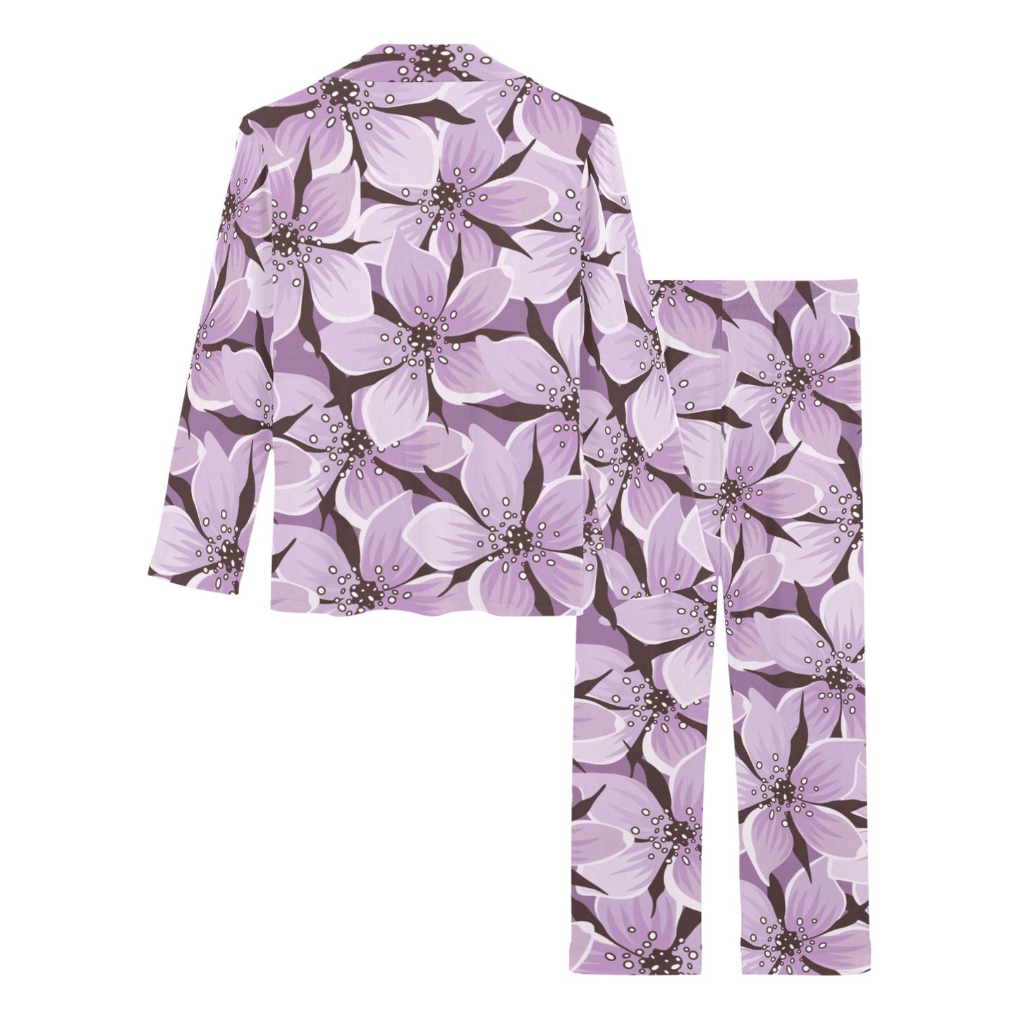 Lilac Pattern Print Design 01 Women's Long Pajama Set