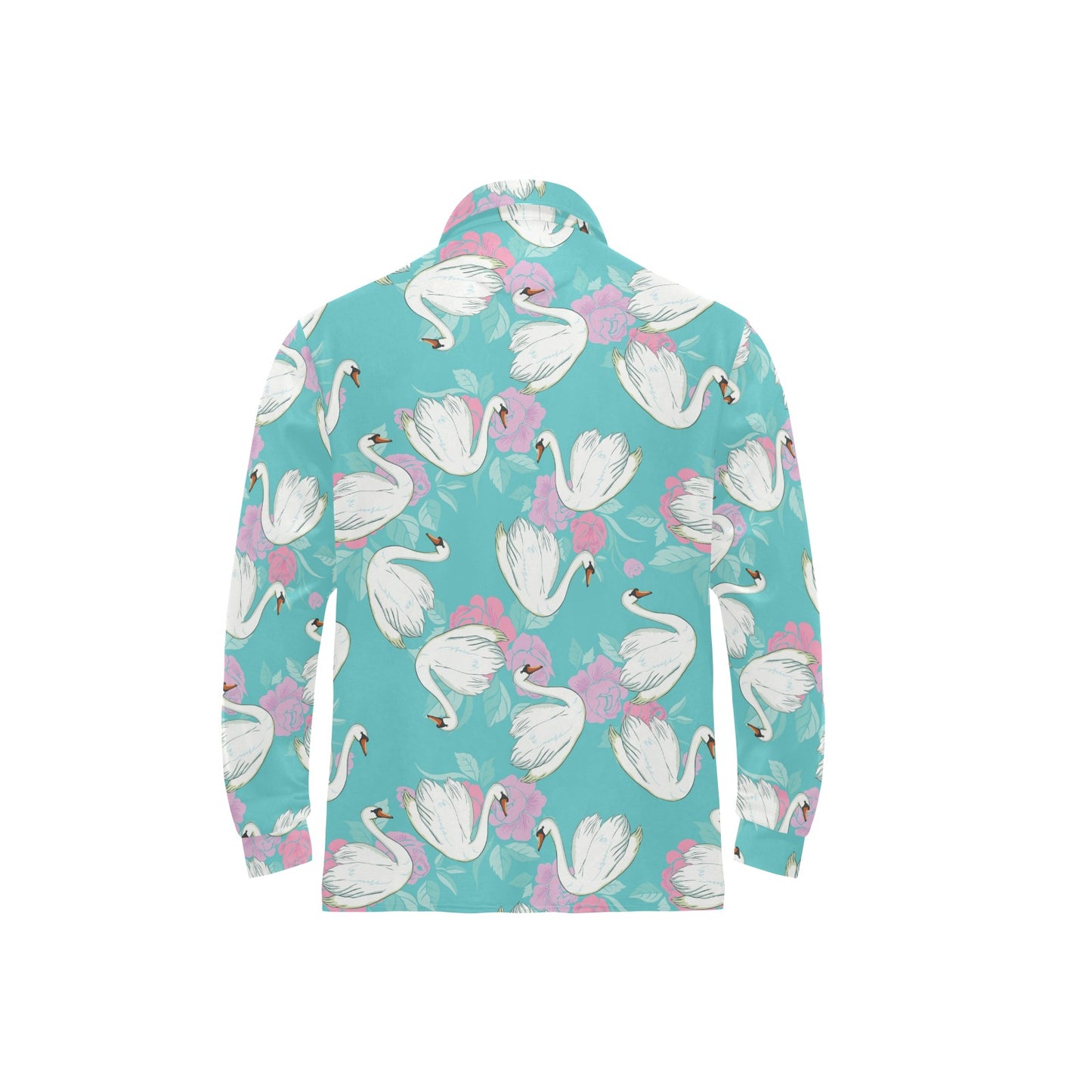 Swan Pattern Print Design 03 Long Sleeve Polo Shirt For Men's