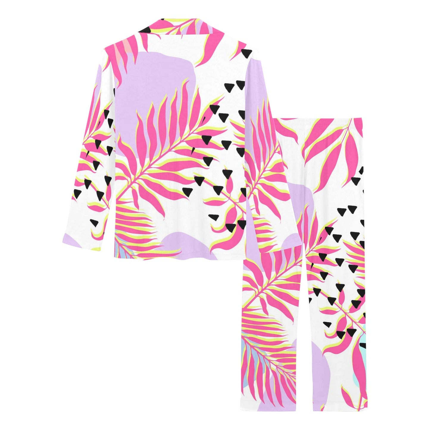 Pink Tropical Palm Leaves Women's Long Pajama Set