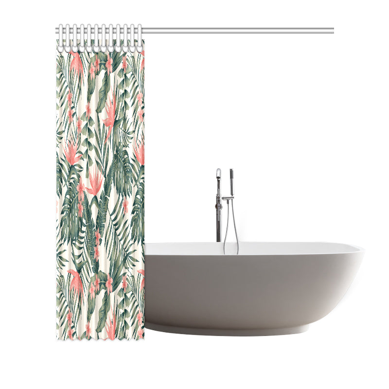 Tropical Flower Palm Leaves Shower Curtain