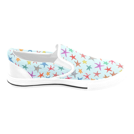 Starfish Print Design LKS402 White Slip Ons Canvas Women's Shoes