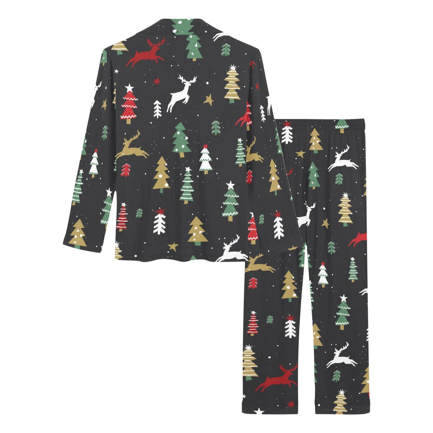 Christmas Tree Deer Style Pattern Print Design 03 Women's Long Pajama Set