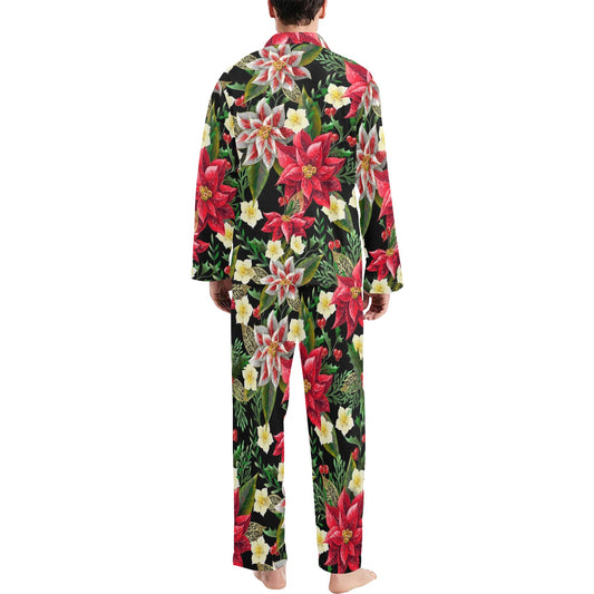 Poinsettia Pattern Print Design POT05 Men's Long Pajama Set