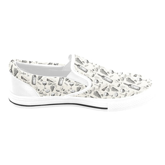 Wine Themed Print Design LKS306 White Slip Ons Canvas Women's Shoes