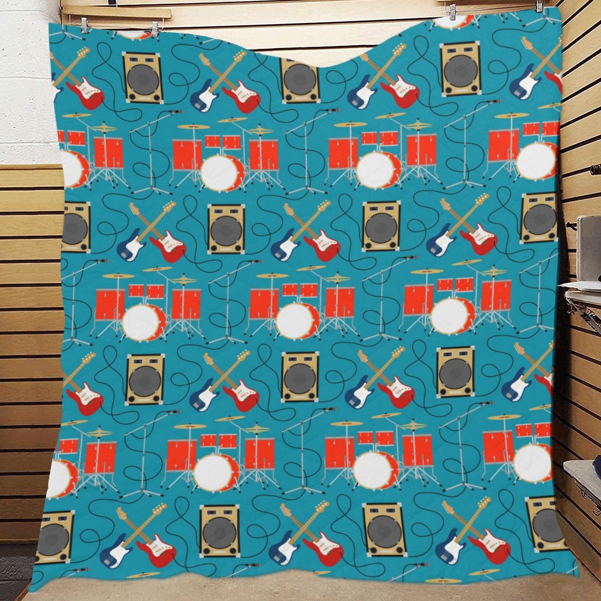Drum Set Guitar Pattern Print Design 02 Premium Quilt