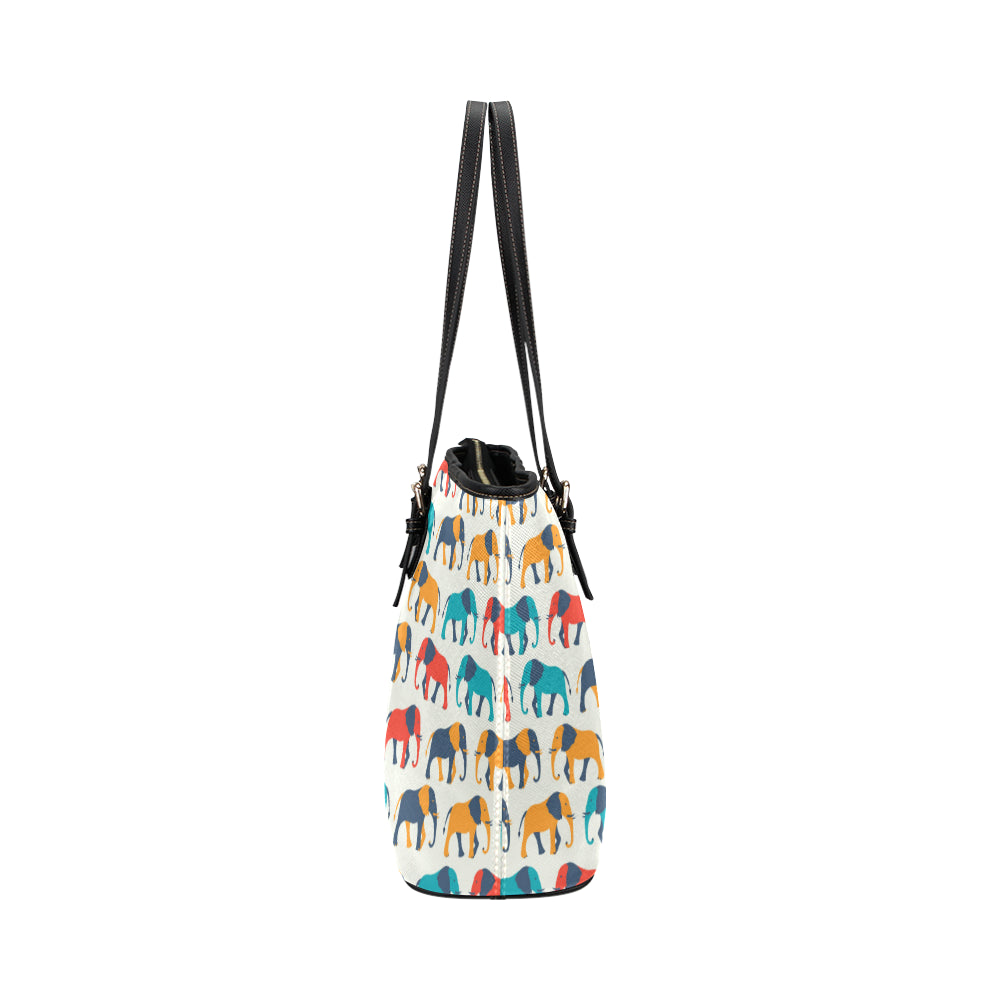 Elephant Colorful Print Pattern Leather Tote Bag