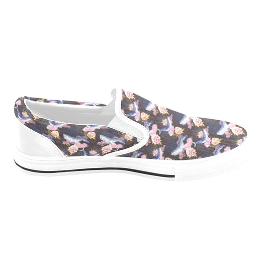 Blue Whale Print Design LKS401 White Slip Ons Canvas Women's Shoes