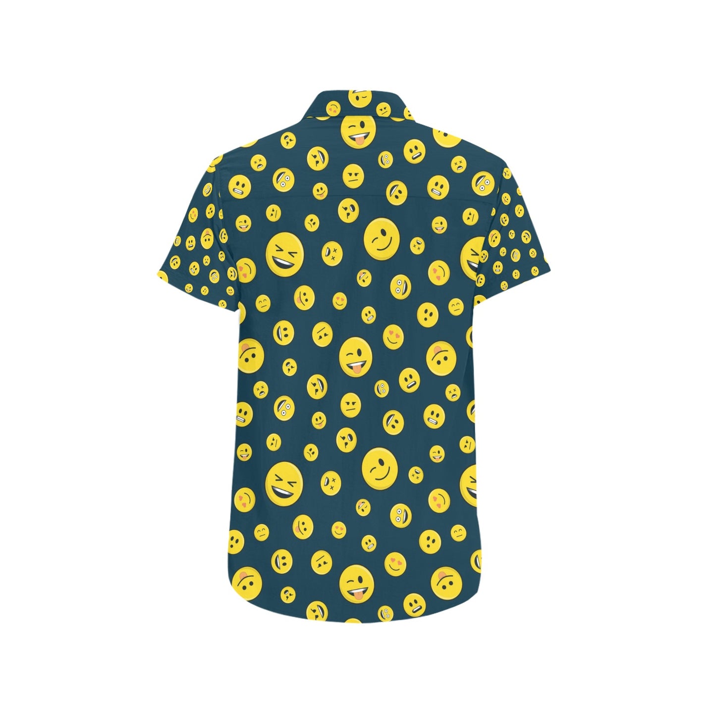 Smiley Face Emoji Print Design LKS301 Men Short Sleeve Button Up Shirt