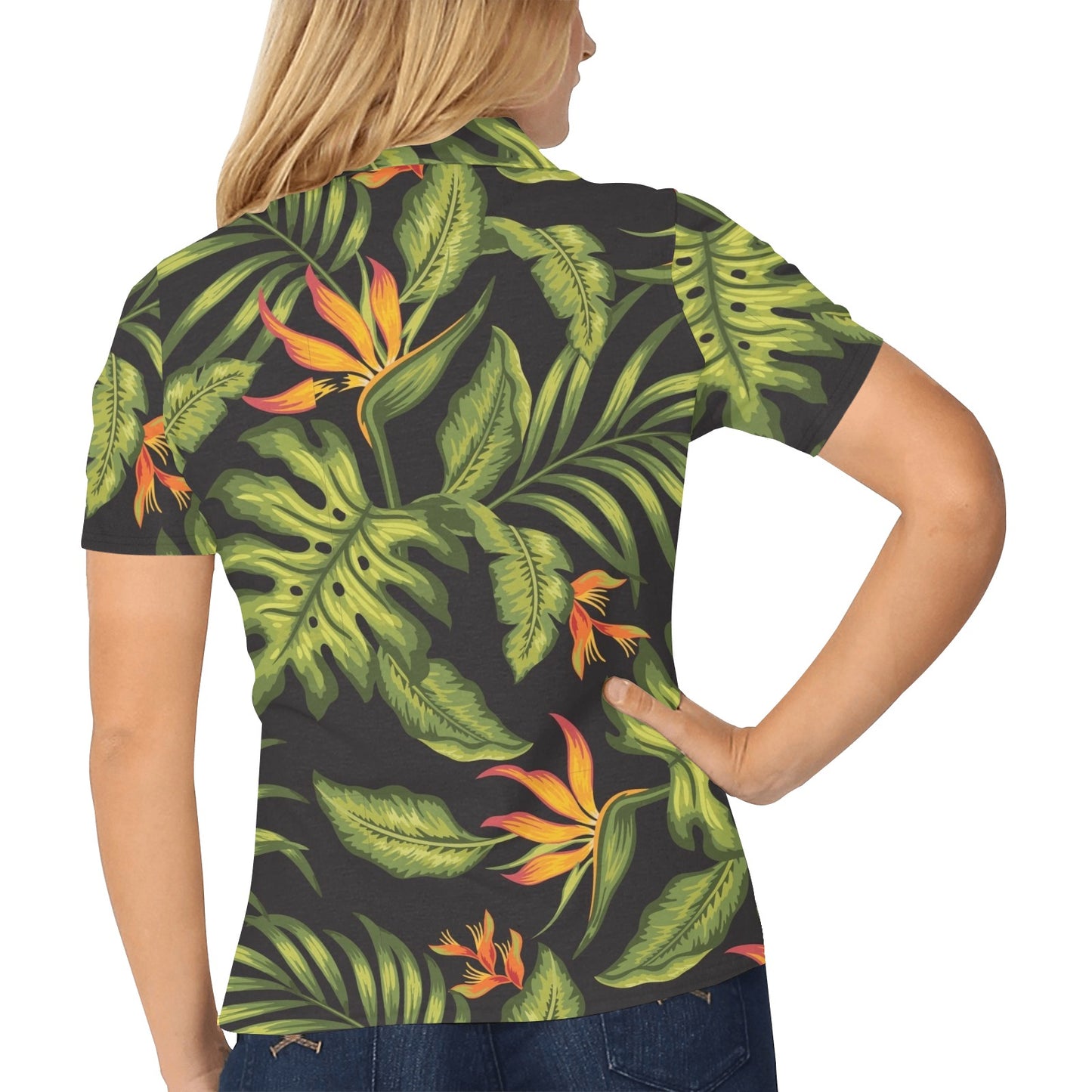 Bird Of Paradise Pattern Print Design BOP013 Women's Polo Shirt