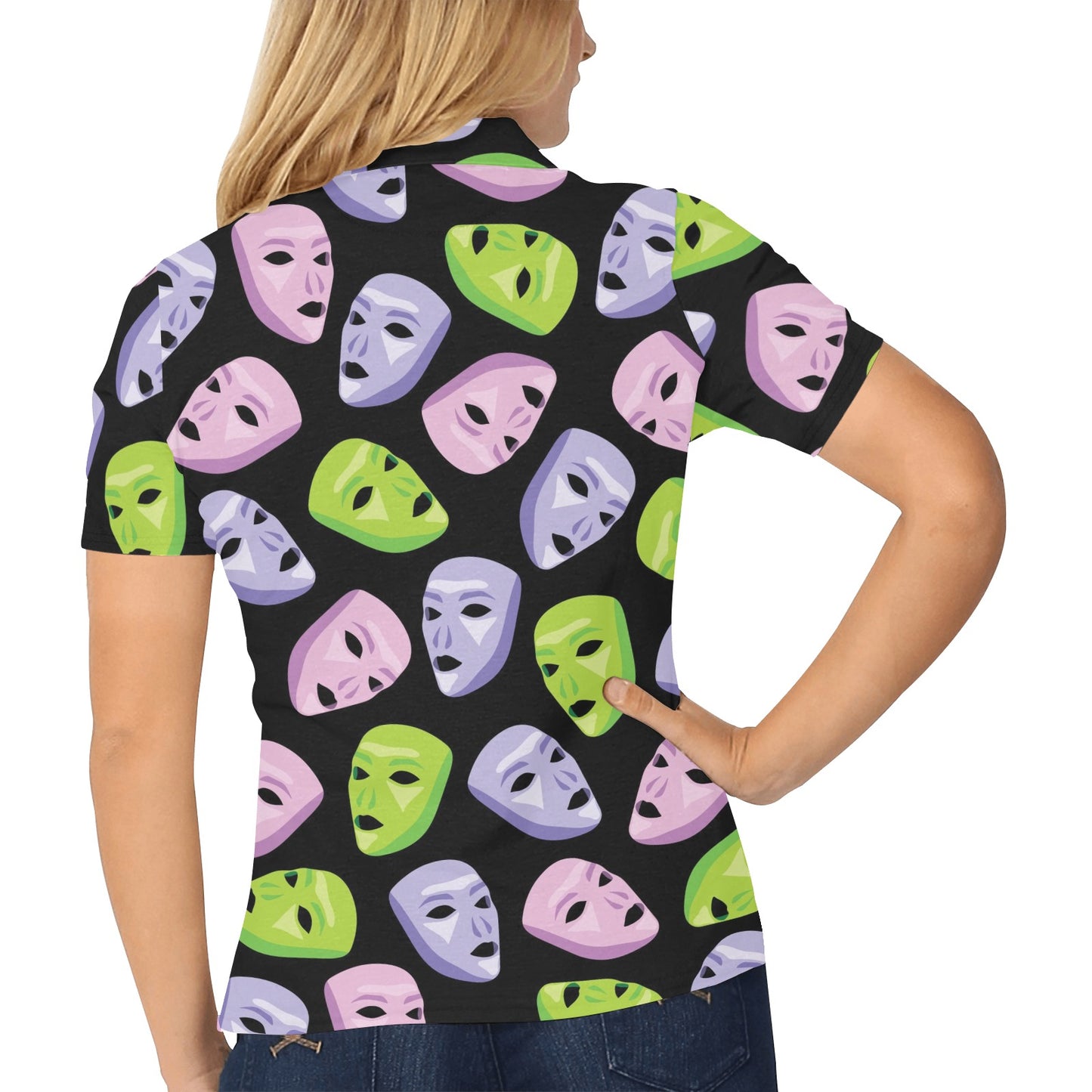 Acting Mask Pattern Print Design 04 Women's Polo Shirt