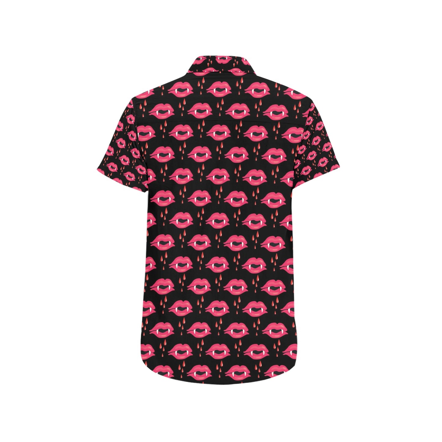 Vampire Lips Print Design LKS303 Men Short Sleeve Button Up Shirt