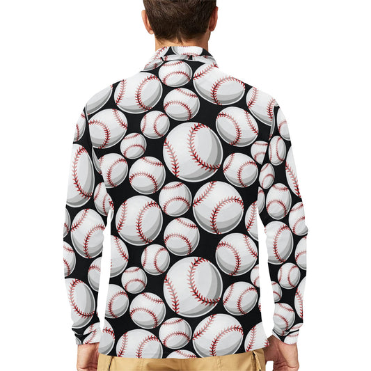 Baseball Black Background Long Sleeve Polo Shirt For Men's