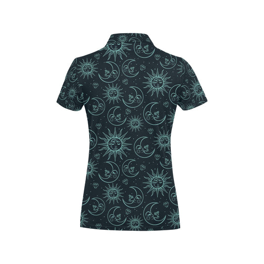 Sun Moon Magic Design Themed Print Women's Polo Shirt
