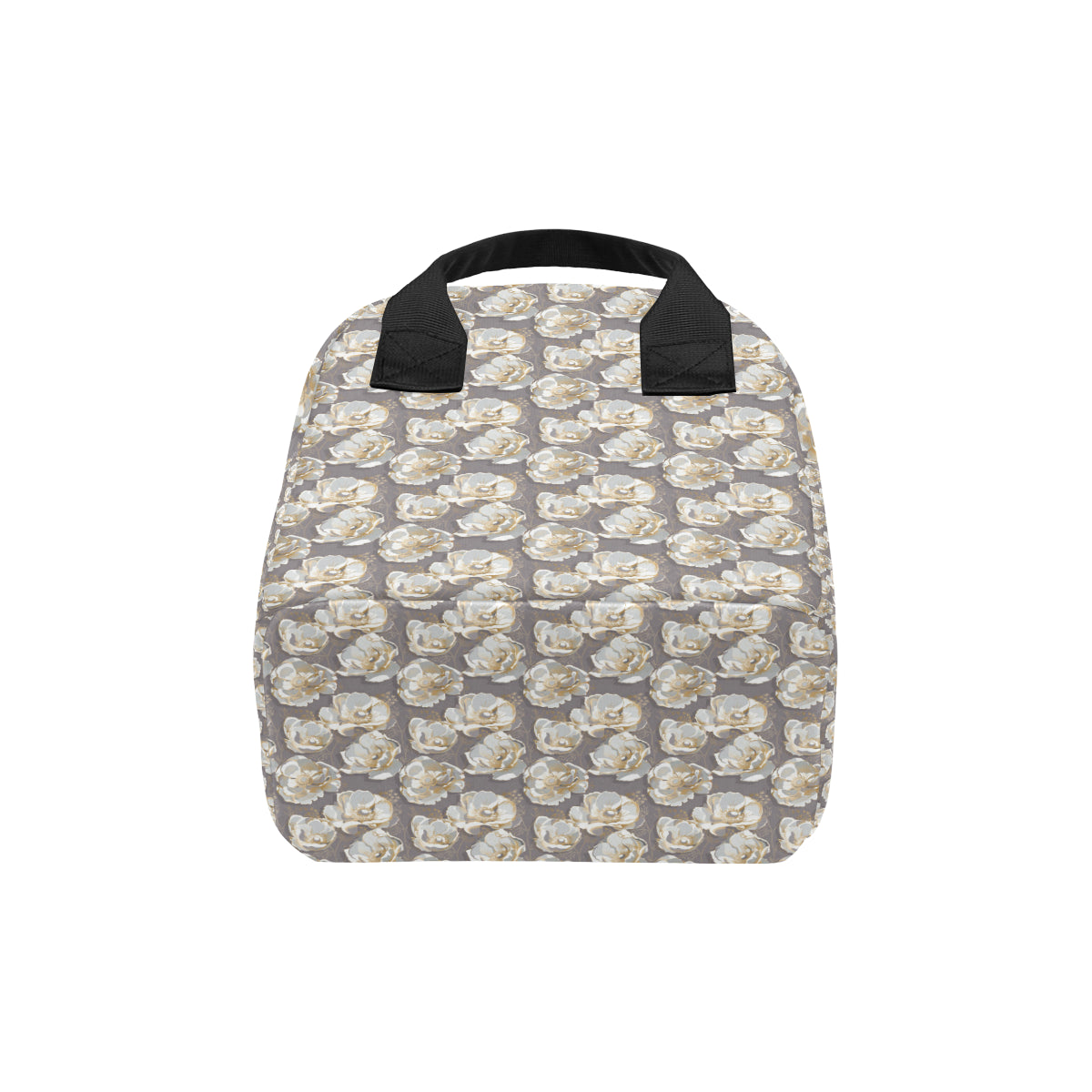Elegant Grey Flower Print Insulated Lunch Bag