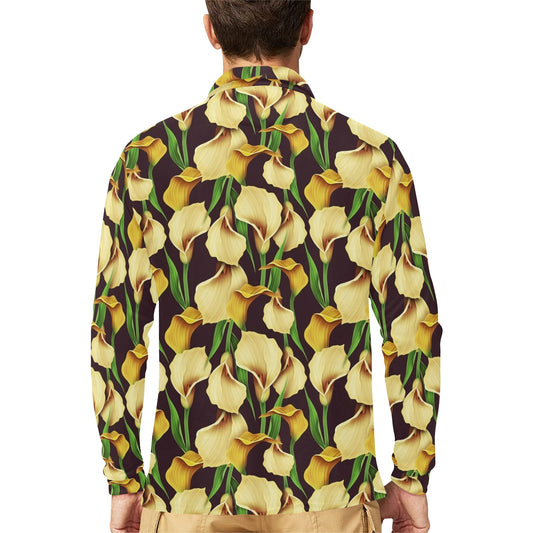 Lily Pattern Print Design LY013 Long Sleeve Polo Shirt For Men's